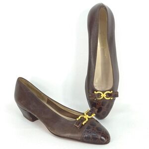 Salvatore Ferragamo Croc Embossed Leather Pumps 6B Gancini Low Kitten Heel Italy